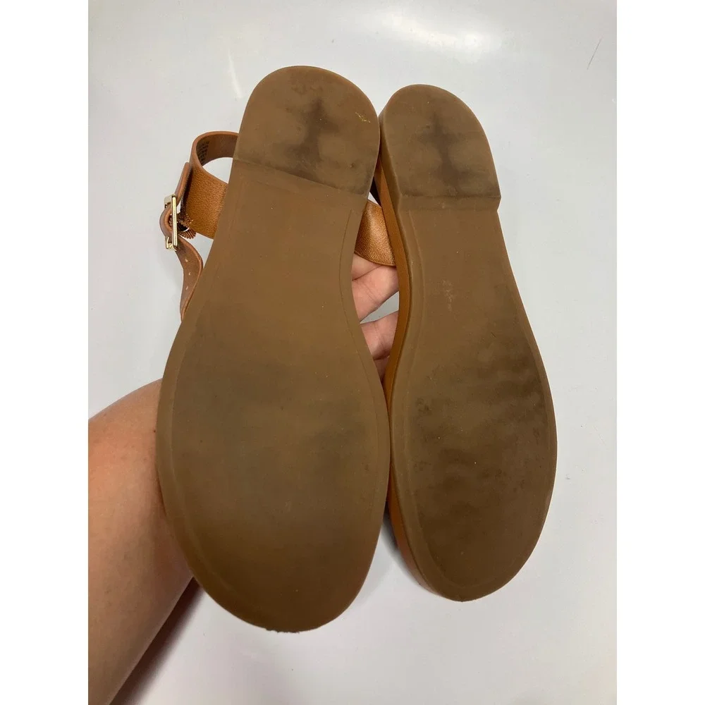 Steve Madden Ripken Sandals Womens 7M Brown Excellent Leather Ankle Strap Flat